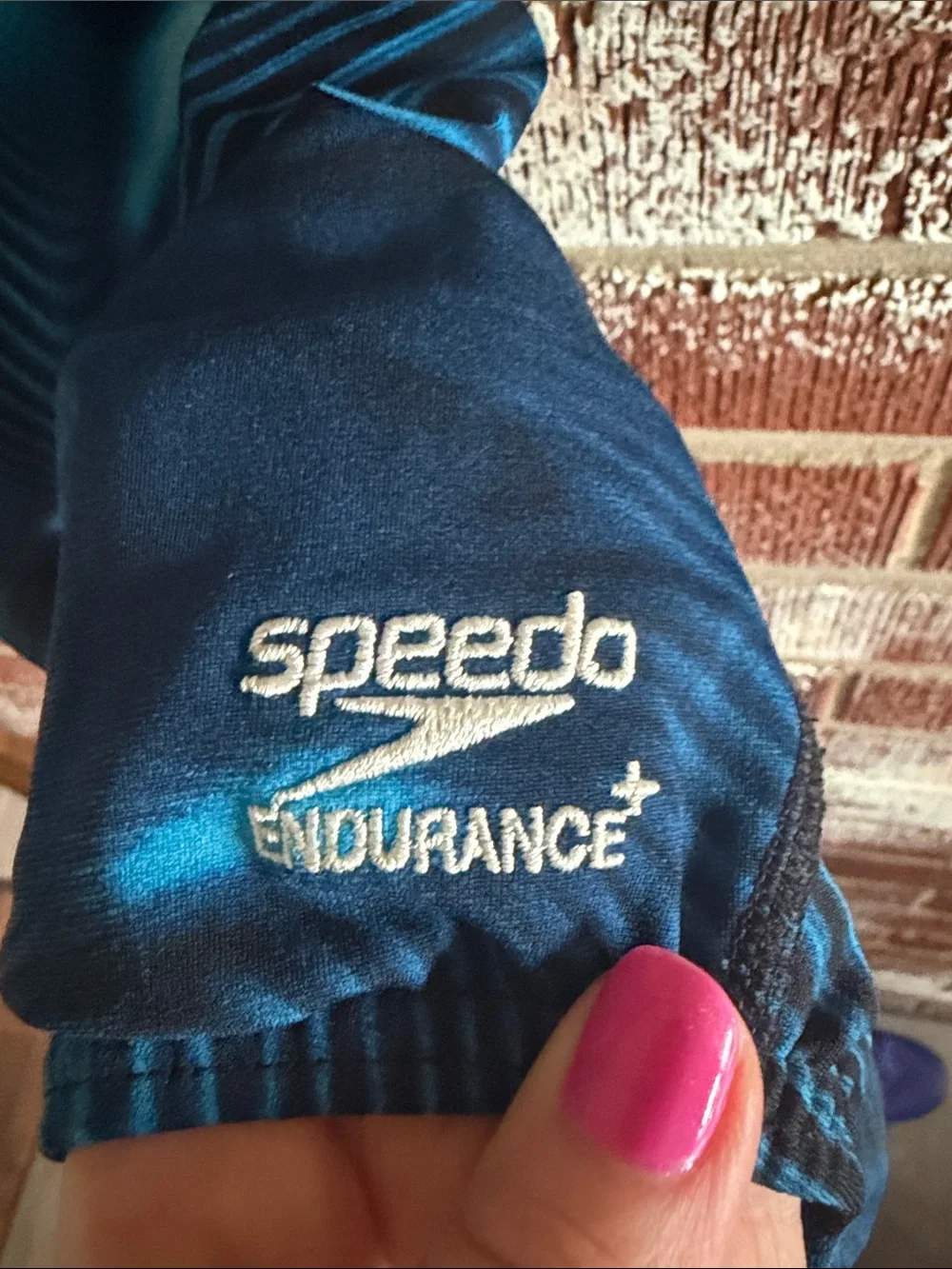 Speedo Endurance Blue Abstract Print One Piece Swimsuit Open Back Training Sz26